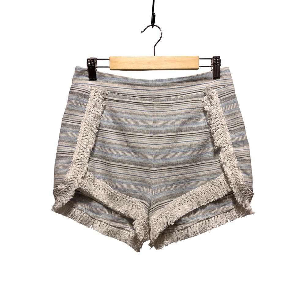 Lulus Savvy Shorts Striped Fringe S High Rise Blue White Coastal Boho Beachy‎